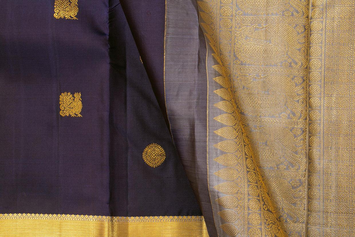 Jamun Purple And Grey Kanchipuram Silk Saree With Small Border Handwoven Pure Silk For Wedding Wear PV NYC 1060 - Silk Sari - Panjavarnam
