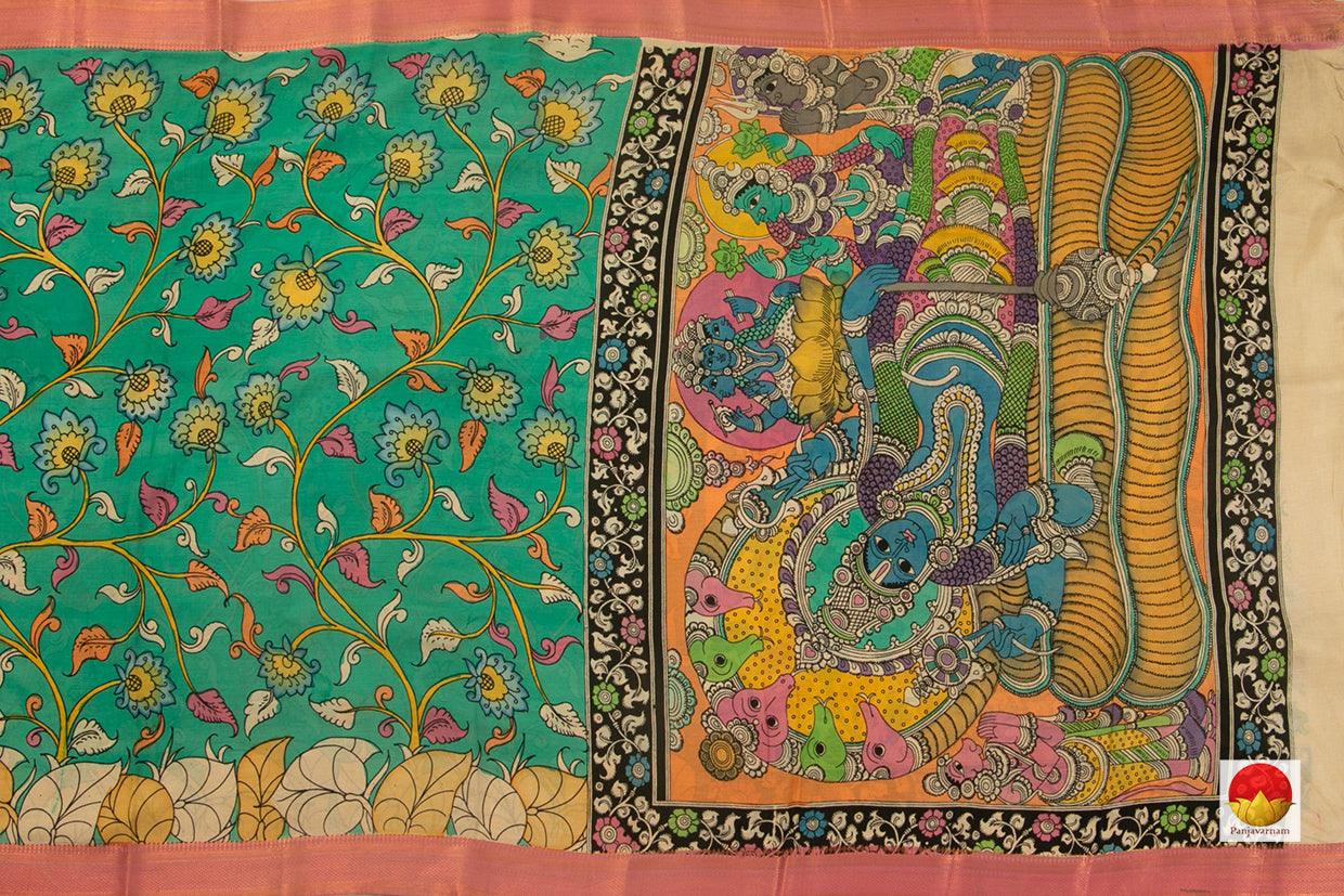 Kalamkari Bangalore Silk Saree - Handpainted - Organic Dyes - PKBS 557 - Kalamkari Silk - Panjavarnam