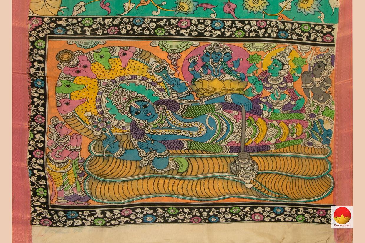 Kalamkari Bangalore Silk Saree - Handpainted - Organic Dyes - PKBS 557 - Kalamkari Silk - Panjavarnam