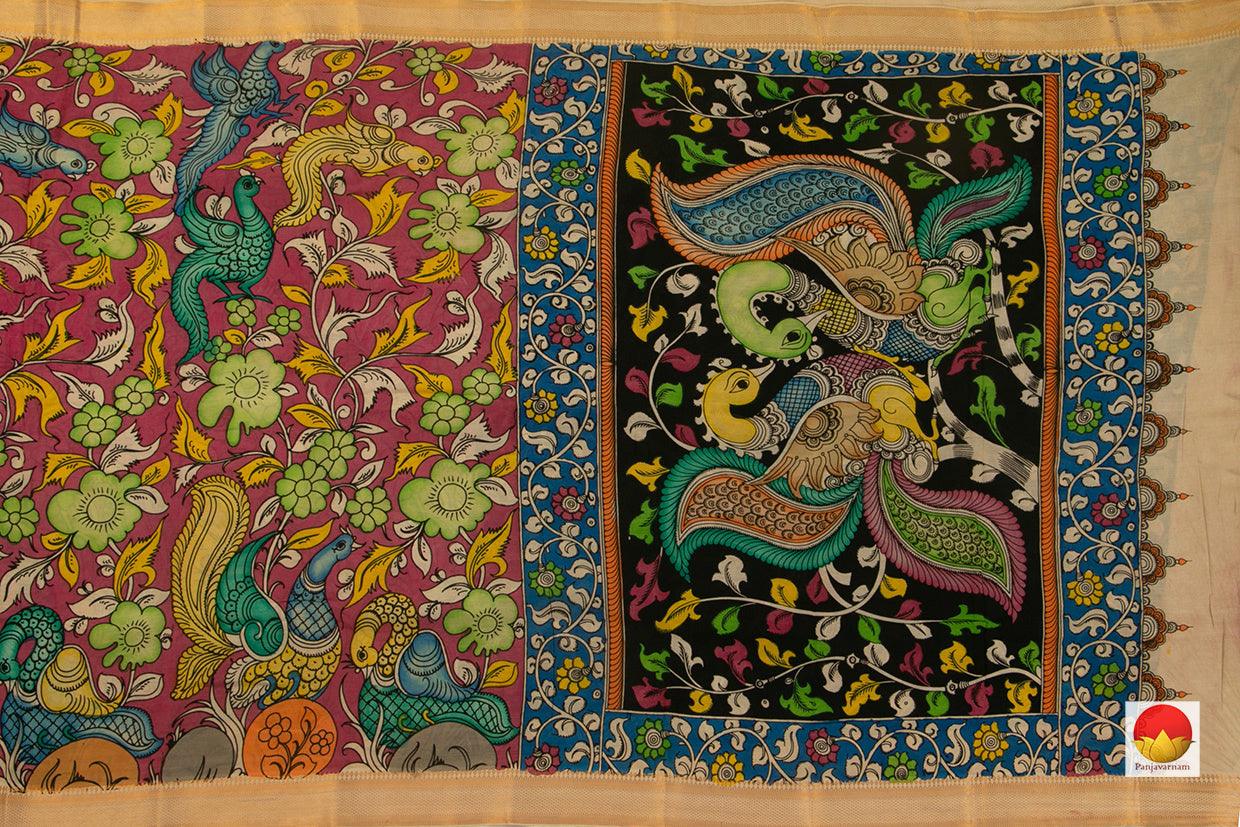 Kalamkari Bangalore Silk Saree - Handpainted - Organic Dyes - PKBS 558 - Kalamkari Silk - Panjavarnam