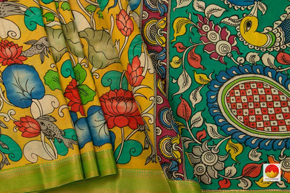 Kalamkari Bangalore Silk Saree - Handpainted - Organic Dyes - PKBS 560 - Kalamkari Silk - Panjavarnam