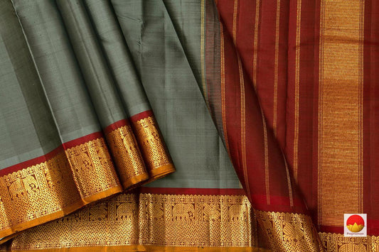 Kanchipuram Silk Saree - Handwoven Pure Silk - Pure Zari - PV J 7262 - Silk Sari - Panjavarnam