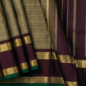 Khaki And Brown Kanchipuram Silk Saree With Medium Border Handwoven Pure Silk For Wedding Wear PV NYC 1205 - Silk Sari - Panjavarnam PV NYC 1205