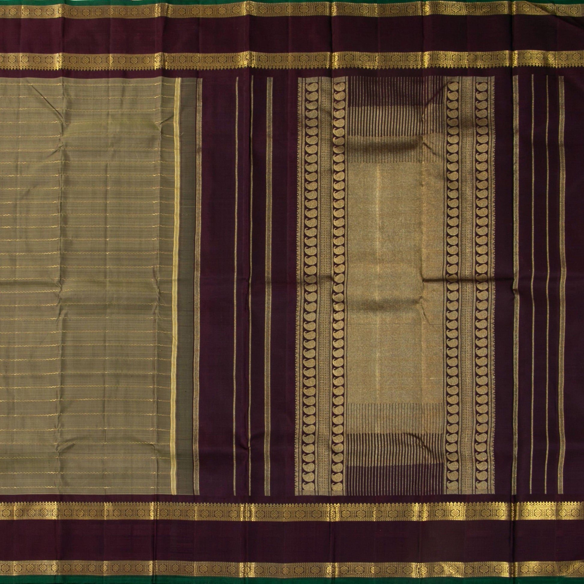 Khaki And Brown Kanchipuram Silk Saree With Medium Border Handwoven Pure Silk For Wedding Wear PV NYC 1205 - Silk Sari - Panjavarnam PV NYC 1205