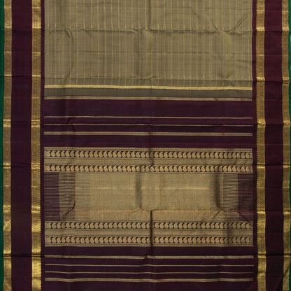 Khaki And Brown Kanchipuram Silk Saree With Medium Border Handwoven Pure Silk For Wedding Wear PV NYC 1205 - Silk Sari - Panjavarnam PV NYC 1205