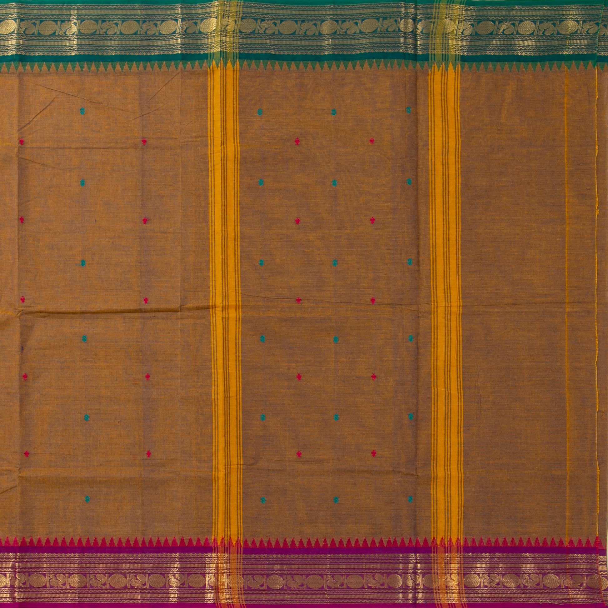Khaki Kanchi Cotton Saree Ganga Jamuna Border PV MM KC 165 - Cotton Saree - Panjavarnam PV MM KC 165