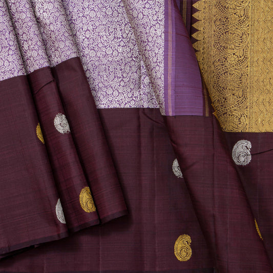 Lavender And Brown Kanchipuram Silk Saree For Festive Wear PV NYC 1543 - Silk Sari - Panjavarnam PV NYC 1543