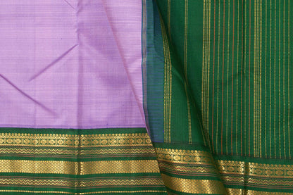 Lavender And Green Kanchipuram Silk Saree With Medium Border Handwoven Pure Silk For Wedding Wear PV J 566 - Silk Sari - Panjavarnam PV J 566