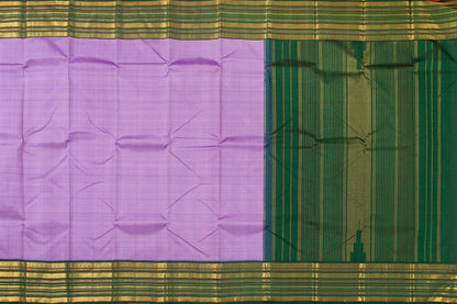 Lavender And Green Kanchipuram Silk Saree With Medium Border Handwoven Pure Silk For Wedding Wear PV J 566 - Silk Sari - Panjavarnam PV J 566