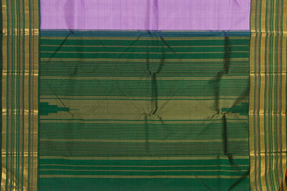 Lavender And Green Kanchipuram Silk Saree With Medium Border Handwoven Pure Silk For Wedding Wear PV J 566 - Silk Sari - Panjavarnam PV J 566