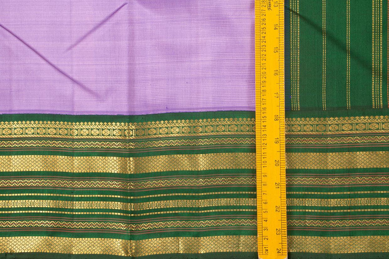 Lavender And Green Kanchipuram Silk Saree With Medium Border Handwoven Pure Silk For Wedding Wear PV J 566 - Silk Sari - Panjavarnam PV J 566