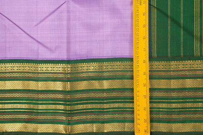 Lavender And Green Kanchipuram Silk Saree With Medium Border Handwoven Pure Silk For Wedding Wear PV J 566 - Silk Sari - Panjavarnam PV J 566