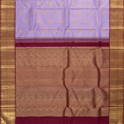 Lavender And Maroon Kanchipuram Silk Saree With Medium Border Handwoven Pure Silk For Wedding Wear PV NYC 1131 - Silk Sari - Panjavarnam PV NYC 1131