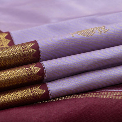 Lavender And Maroon Kanchipuram Silk Saree With Medium Border Handwoven Pure Silk For Wedding Wear PV NYC 1131 - Silk Sari - Panjavarnam PV NYC 1131