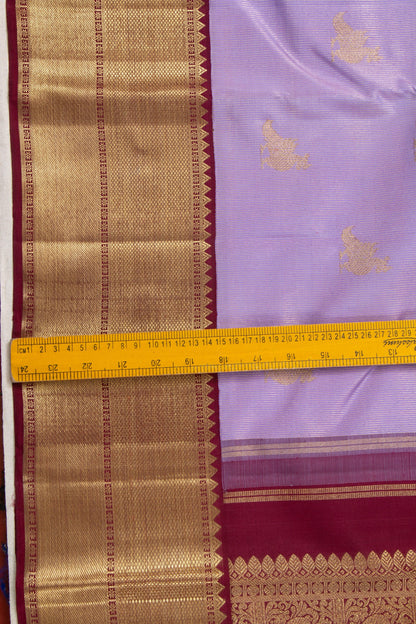 Lavender And Maroon Kanchipuram Silk Saree With Medium Border Handwoven Pure Silk For Wedding Wear PV NYC 1131 - Silk Sari - Panjavarnam PV NYC 1131