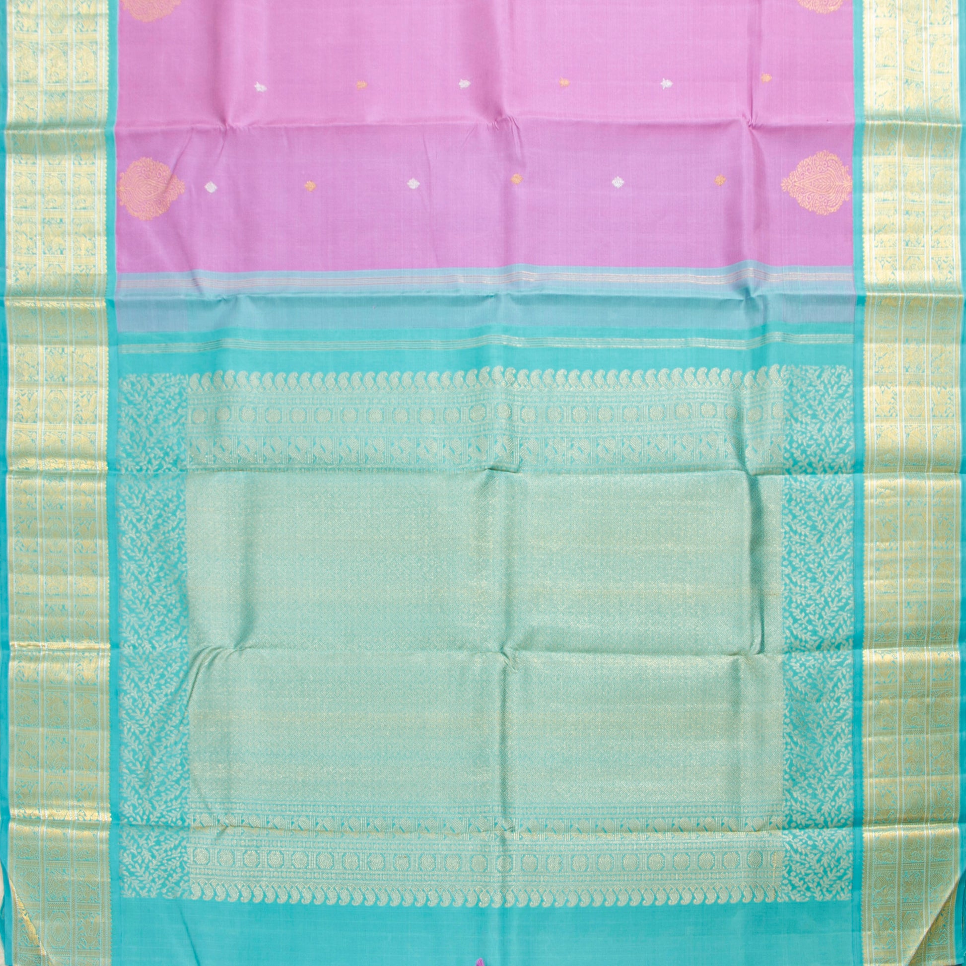 Lavender And Turquoise Blue Kanchipuram Silk Saree For Wedding Wear PV NYC 1548 - Silk Sari - Panjavarnam PV NYC 1548