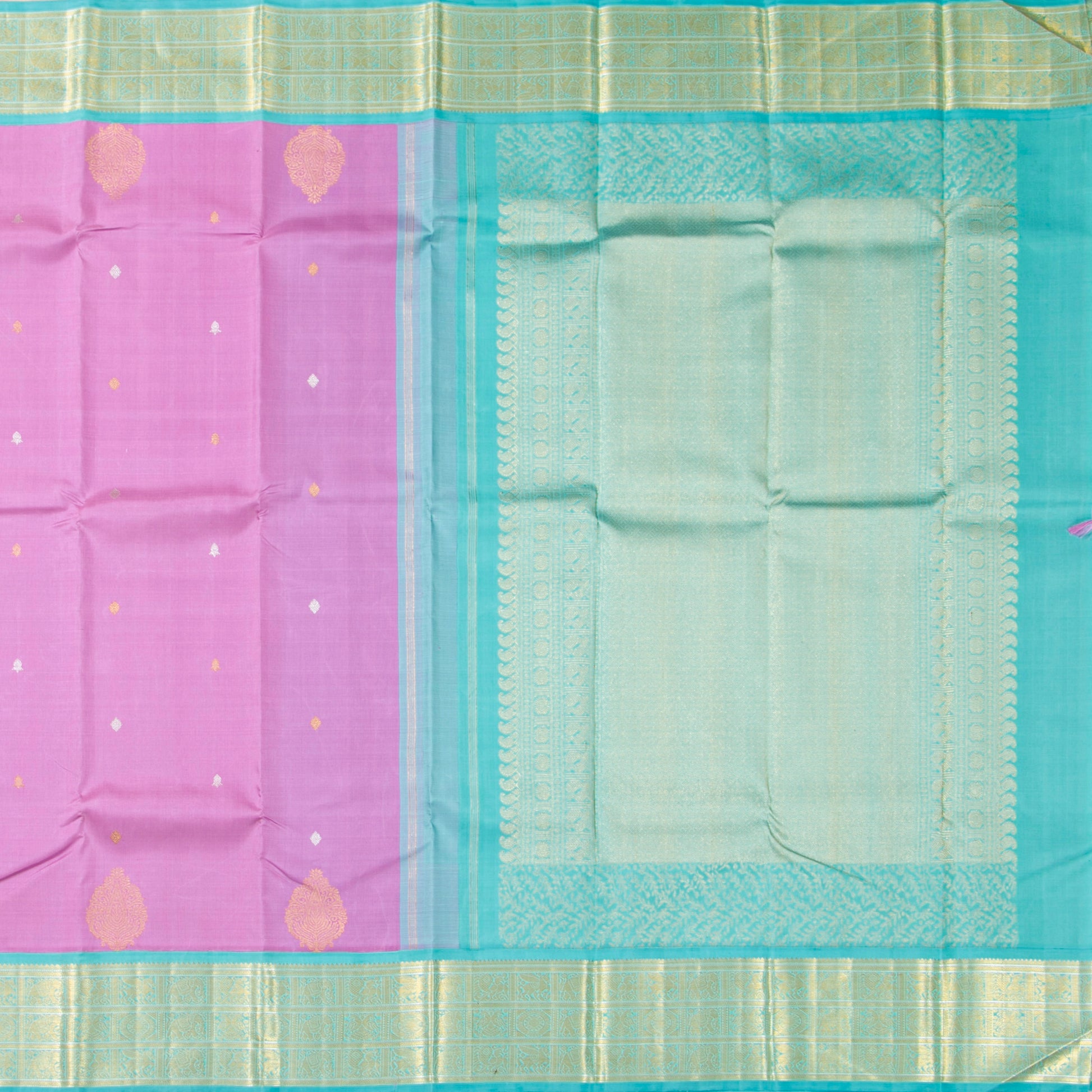 Lavender And Turquoise Blue Kanchipuram Silk Saree For Wedding Wear PV NYC 1548 - Silk Sari - Panjavarnam PV NYC 1548
