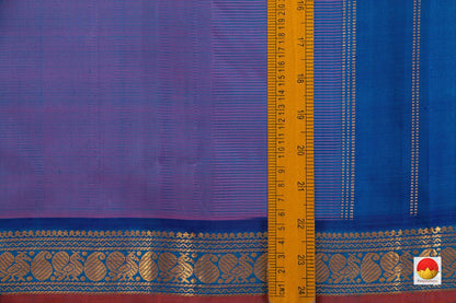 Lavender Blue Dual Shade Kanchipuram Silk Saree With Contrast Blue Border Handwoven Pure Silk Pure Zari For Festive Wear - PV J 7216 - Silk Sari - Panjavarnam