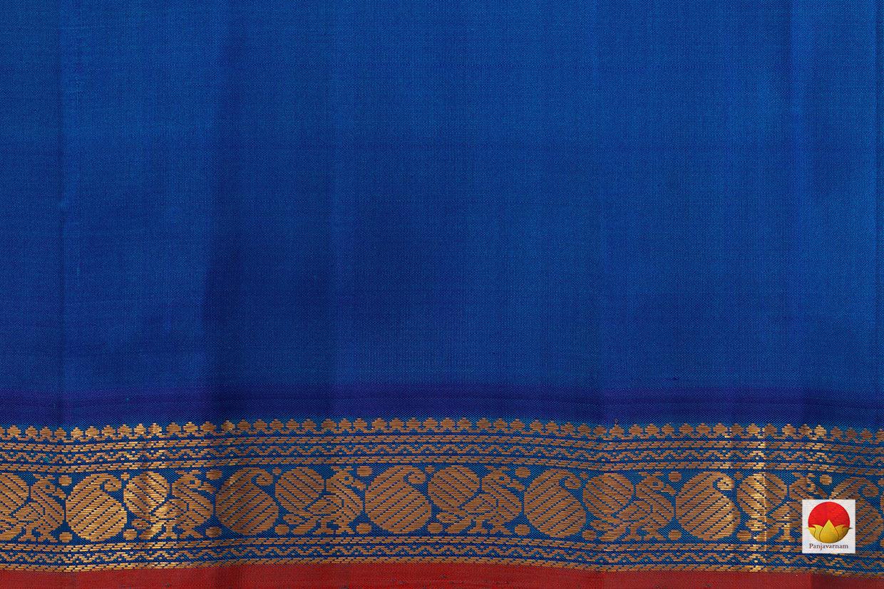 Lavender Blue Dual Shade Kanchipuram Silk Saree With Contrast Blue Border Handwoven Pure Silk Pure Zari For Festive Wear - PV J 7216 - Silk Sari - Panjavarnam