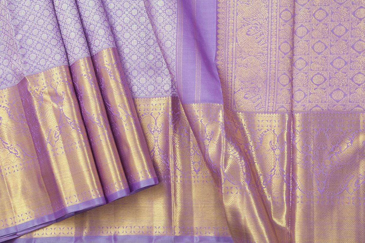 Lavender Kanchipuram Silk Saree With Morning Evening Border Handwoven Pure Silk For Wedding Wear PV NYC 1062 - Silk Sari - Panjavarnam PV NYC 1062