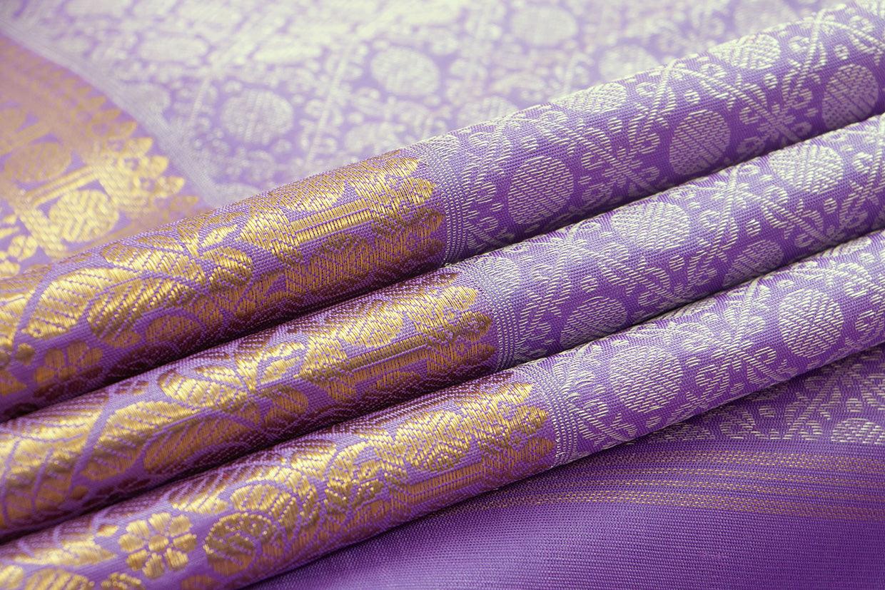 Lavender Kanchipuram Silk Saree With Morning Evening Border Handwoven Pure Silk For Wedding Wear PV NYC 1062 - Silk Sari - Panjavarnam PV NYC 1062