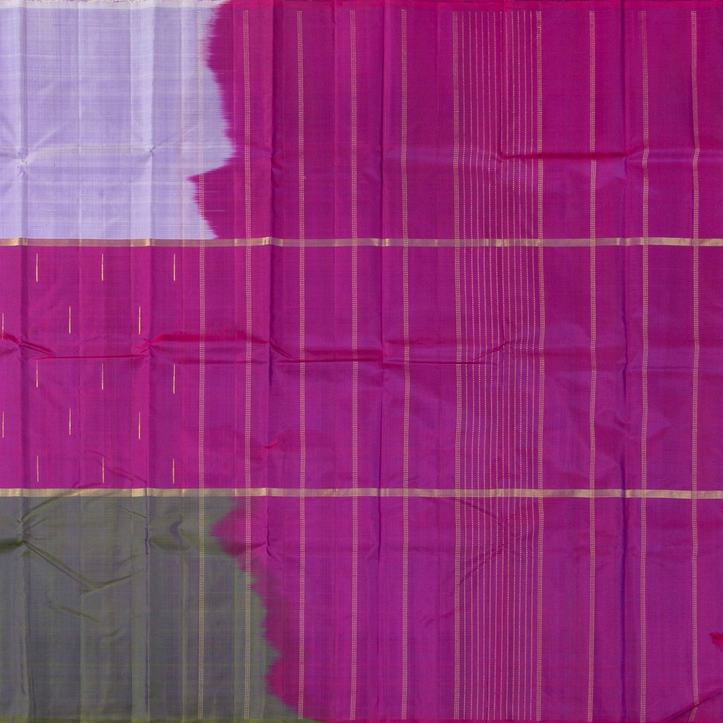 Lavender, Magenta And Grey Mubbagam Kanchipuram Silk Saree For Festive Wear PV 2052 - Silk Sari - Panjavarnam PV 2052