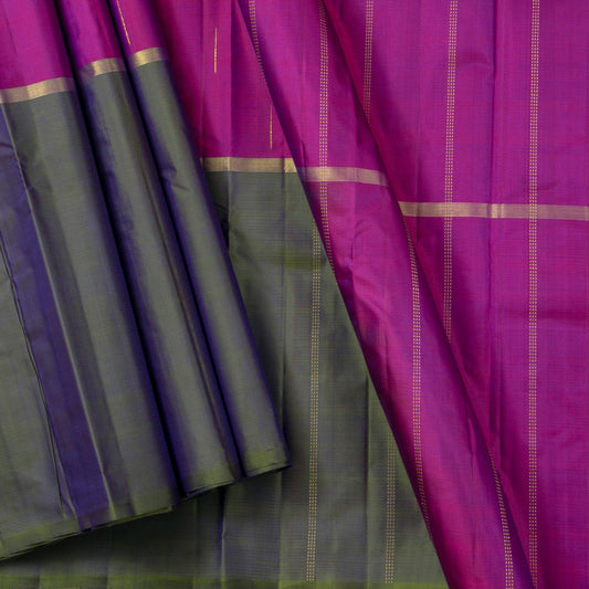 Lavender, Magenta And Grey Mubbagam Kanchipuram Silk Saree For Festive Wear PV 2052 - Silk Sari - Panjavarnam PV 2052