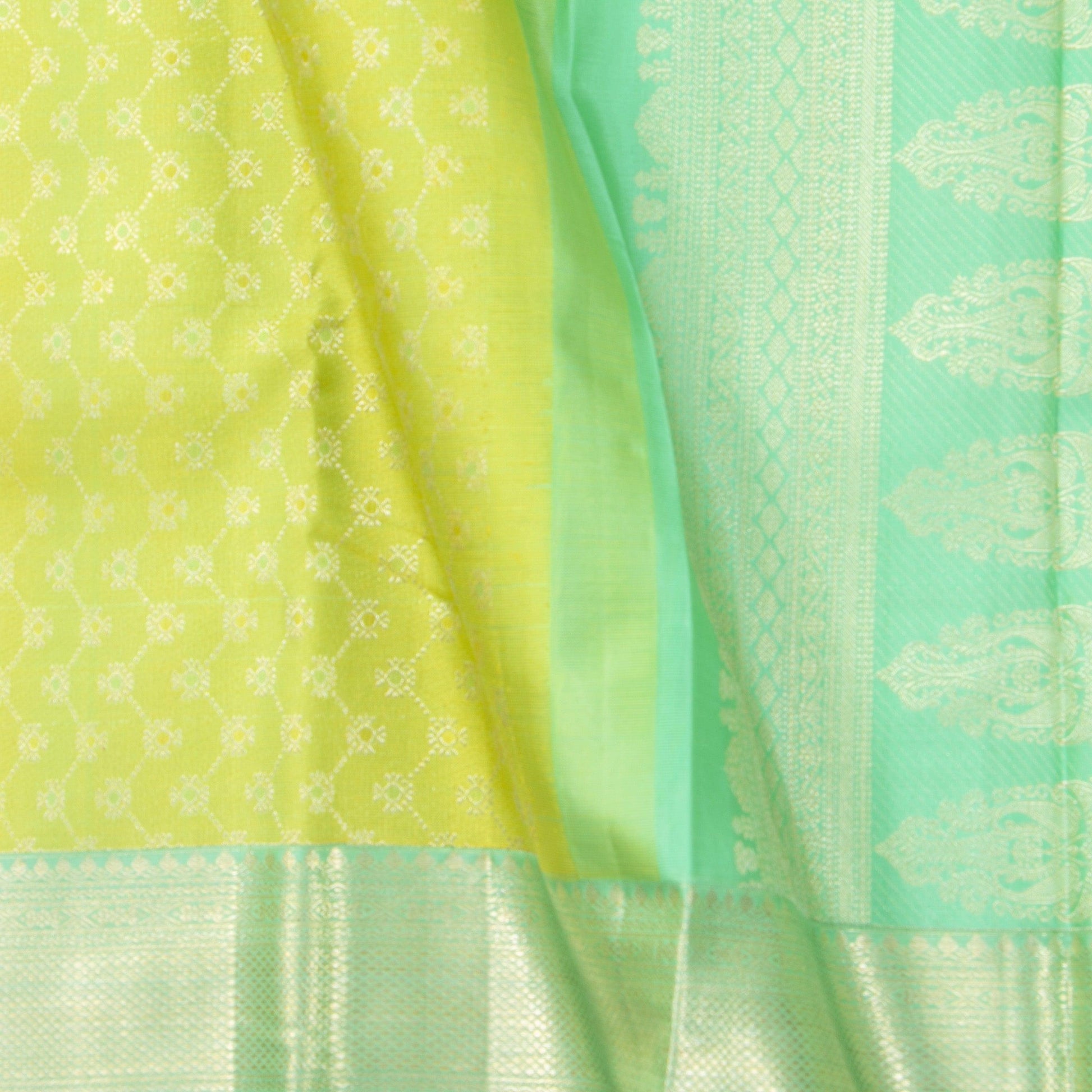 Leaf Green And Jade Kanjivaram Silk Saree With Silver Zari For Bridal Wear PV NYC 1238 - Silk Sari - Panjavarnam PV NYC 1238