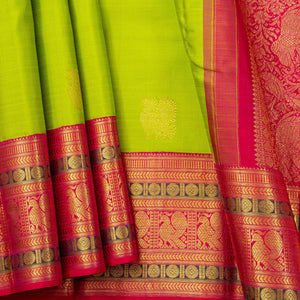 Leaf Green And Pink Kanchipuram Silk Saree For Bridal Wear PV NYC 1304 - Silk Sari - Panjavarnam PV NYC 1304