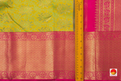 Leaf Green and Pink Kanchipuram Silk Saree Handwoven Pure Silk Pure Zari For Wedding Wear PV NYC 746 - Silk Sari - Panjavarnam