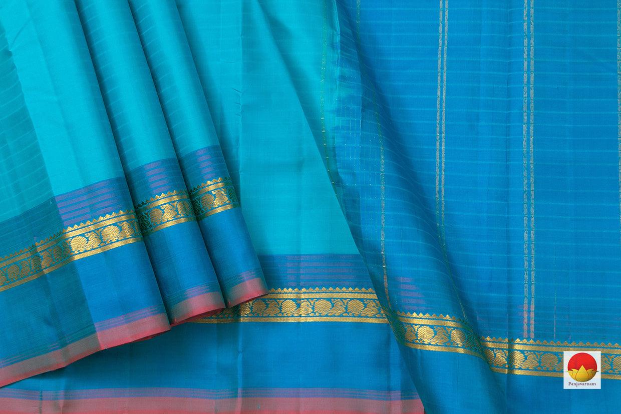 Light Blue Kanchipuram Silk Saree Handwoven Pure Silk Pure Zari For Festive Wear PV KNN 107 - Silk Sari - Panjavarnam PV KNN 107