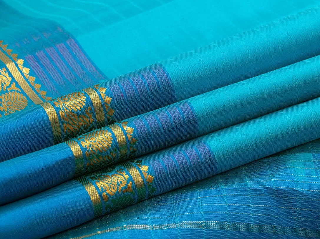 Light Blue Kanchipuram Silk Saree Handwoven Pure Silk Pure Zari For Festive Wear PV KNN 107 - Silk Sari - Panjavarnam PV KNN 107