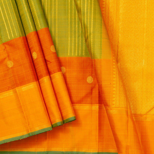 Light Green And Orange Kanchipuram Silk Saree For Wedding Wear PV NYC 1279 - Silk Sari - Panjavarnam PV NYC 1279