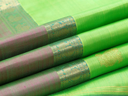 Light Green Kanchipuram Silk Saree With Medium Border Handwoven Pure Silk For Festive Wear PV J 231 - Silk Sari - Panjavarnam