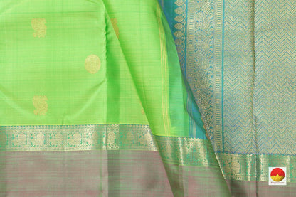 Light Green Kanchipuram Silk Saree With Medium Border Handwoven Pure Silk For Festive Wear PV J 231 - Silk Sari - Panjavarnam PV J 231