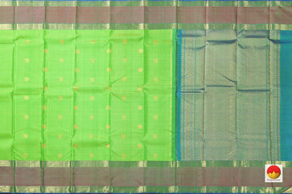 Light Green Kanchipuram Silk Saree With Medium Border Handwoven Pure Silk For Festive Wear PV J 231 - Silk Sari - Panjavarnam PV J 231