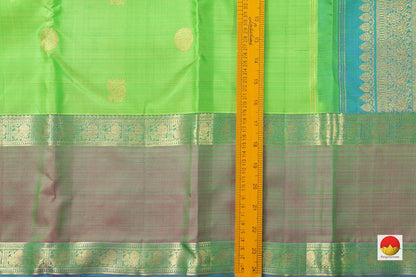 Light Green Kanchipuram Silk Saree With Medium Border Handwoven Pure Silk For Festive Wear PV J 231 - Silk Sari - Panjavarnam PV J 231