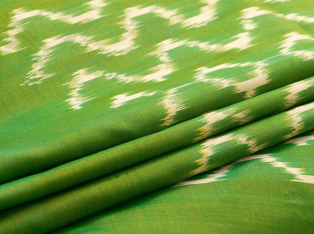 Light Green Pochampally Silk Saree Ikkat Handwoven Pure Silk For Office Wear PIK 311 - Pochampally Silk - Panjavarnam PIK 311