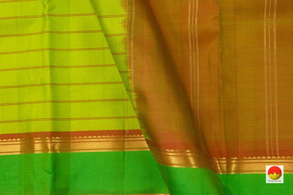 Light Green Striped Kanchipuram Silk Saree Handwoven Pure Silk Pure Zari For Festive Wear PV NYC 886 - Silk Sari - Panjavarnam
