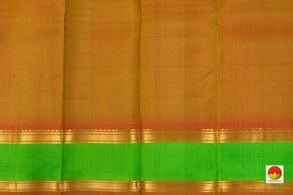 Light Green Striped Kanchipuram Silk Saree Handwoven Pure Silk Pure Zari For Festive Wear PV NYC 886 - Silk Sari - Panjavarnam