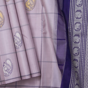 Lilac And Blue Kanchipuram Silk Saree Borderless Handwoven Pure Silk For Festive Wear PV NYC 1206 - Silk Sari - Panjavarnam PV NYC 1206