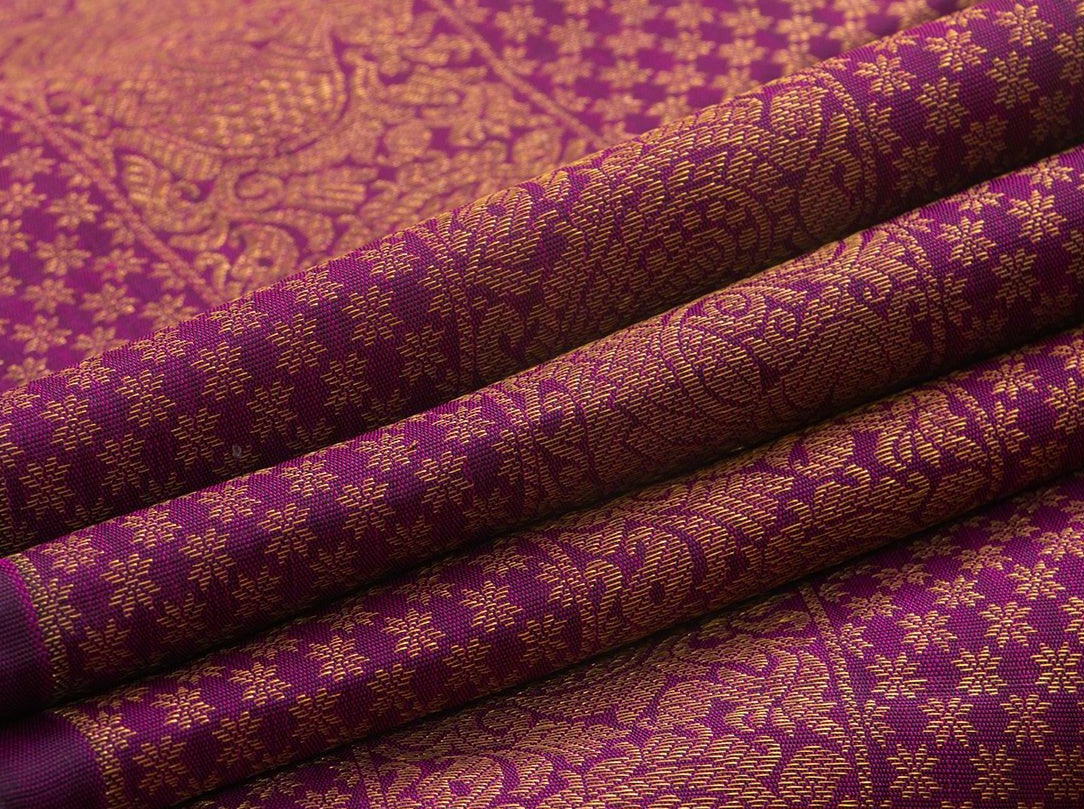 Magenta And Green Half and Half Handwoven Pure Silk Kanjivaram Saree Pure Zari For Wedding Wear PV NYC 842 - Silk Sari - Panjavarnam