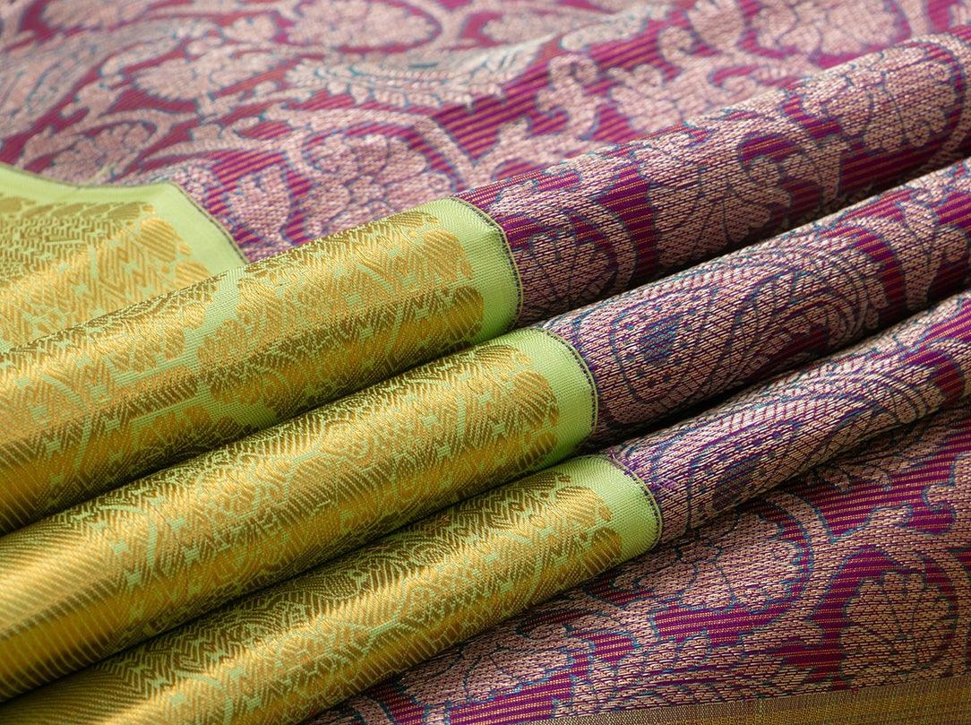 Magenta And Green Kanchipuram Silk Saree Handwoven Pure Silk Pure Zari For Wedding Wear PV NYC 738 - Silk Sari - Panjavarnam