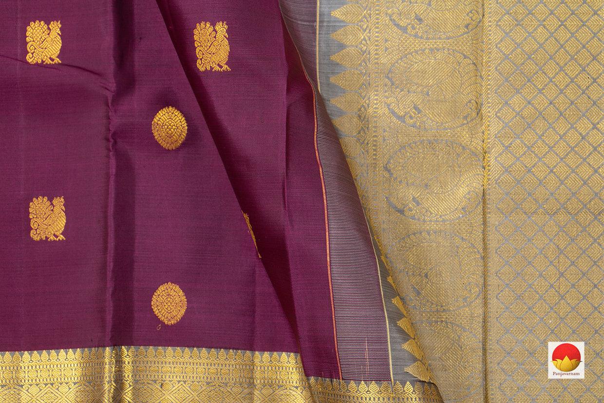 Magenta And Grey Kanchipuram Silk Saree With Medium Border Handwoven Pure Silk For Wedding Wear PV NYC 1038 - Silk Sari - Panjavarnam