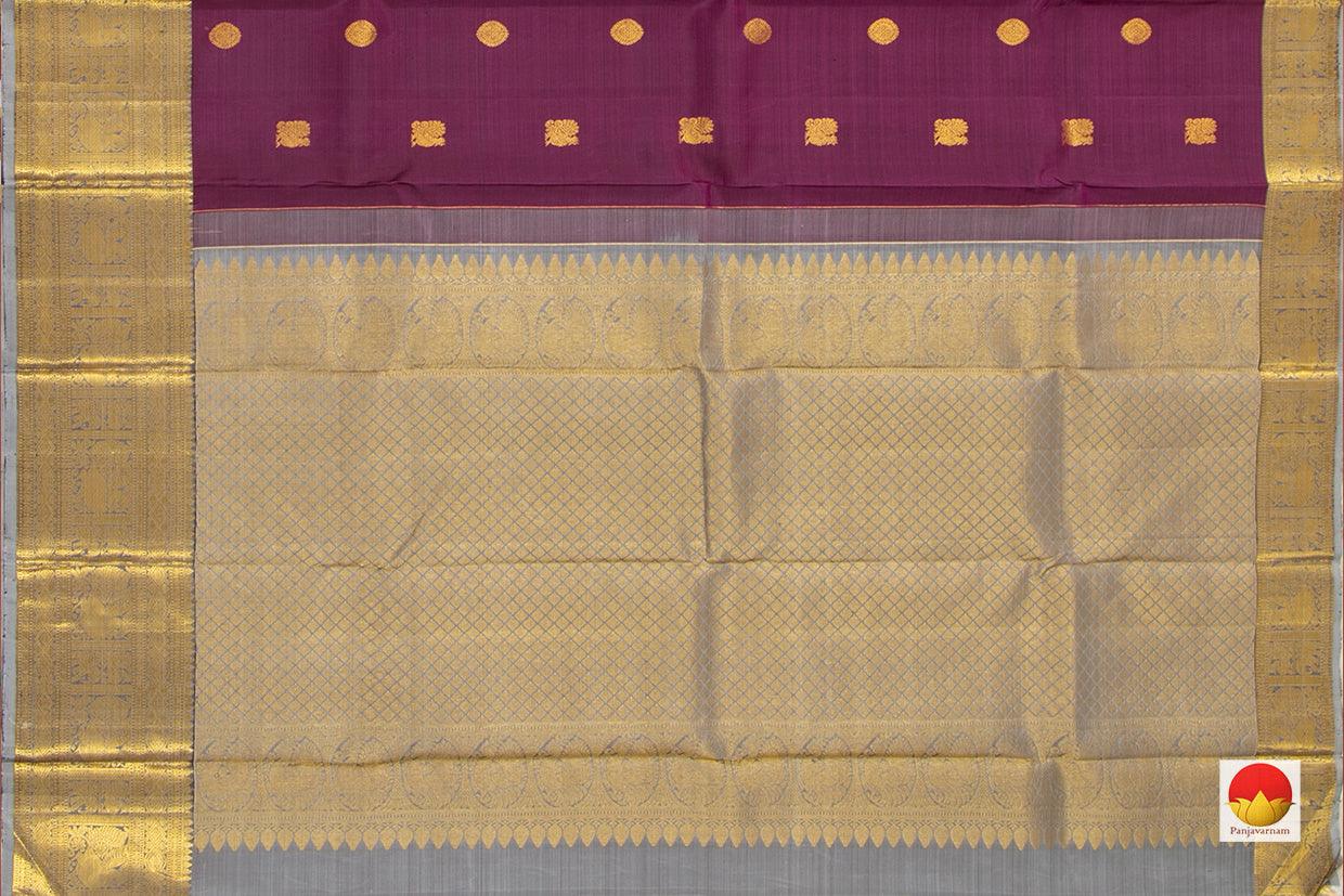 Magenta And Grey Kanchipuram Silk Saree With Medium Border Handwoven Pure Silk For Wedding Wear PV NYC 1038 - Silk Sari - Panjavarnam