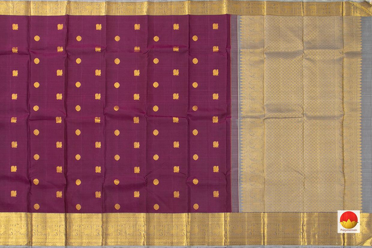 Magenta And Grey Kanchipuram Silk Saree With Medium Border Handwoven Pure Silk For Wedding Wear PV NYC 1038 - Silk Sari - Panjavarnam PV NYC 1038