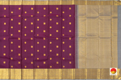 Magenta And Grey Kanchipuram Silk Saree With Medium Border Handwoven Pure Silk For Wedding Wear PV NYC 1038 - Silk Sari - Panjavarnam PV NYC 1038