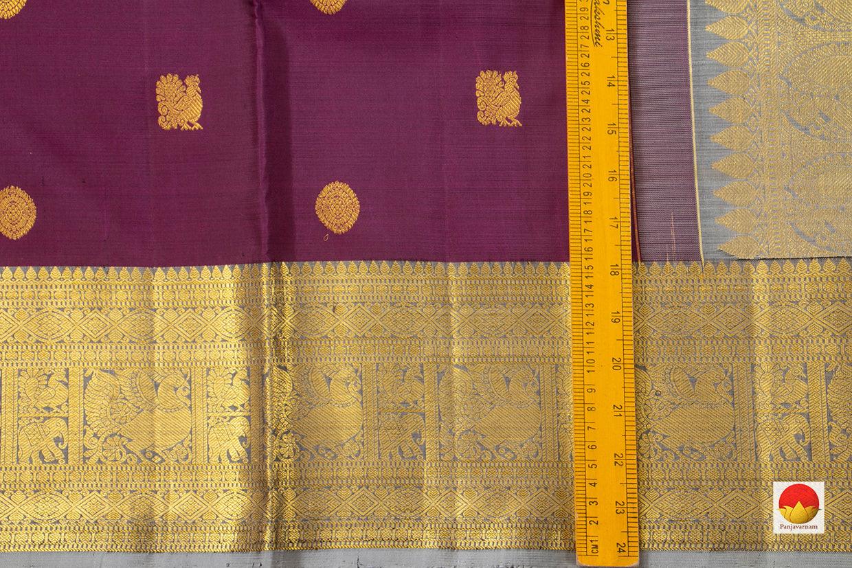 Magenta And Grey Kanchipuram Silk Saree With Medium Border Handwoven Pure Silk For Wedding Wear PV NYC 1038 - Silk Sari - Panjavarnam PV NYC 1038