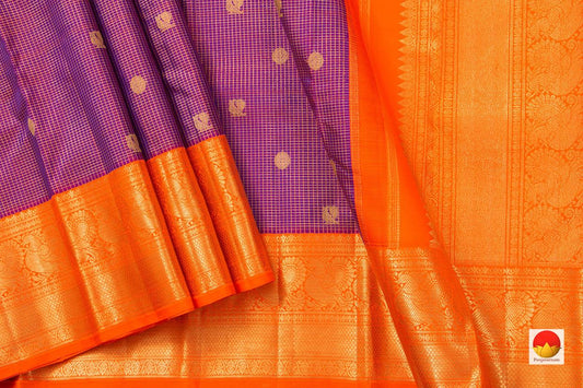 Magenta And Orange Kanchipuram Silk Saree With Medium Border Handwoven Pure Silk For Wedding Wear PV NYC 994 - Silk Sari - Panjavarnam