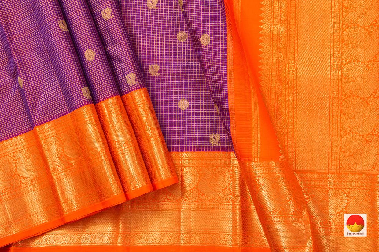 Magenta And Orange Kanchipuram Silk Saree With Medium Border Handwoven Pure Silk For Wedding Wear PV NYC 994 - Silk Sari - Panjavarnam PV NYC 994